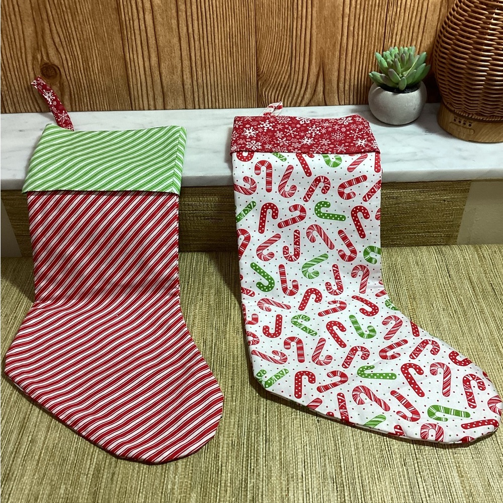 New Handmade Festive Christmas Stockings Set - Red and Green 16” - Picture 2 of 5